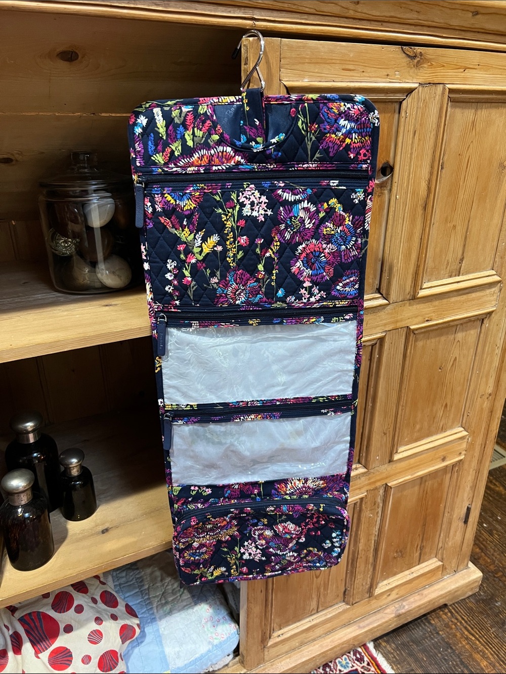 Vera Bradley Hanging Cosmetic Bag in Midnight Wildflowers Pattern